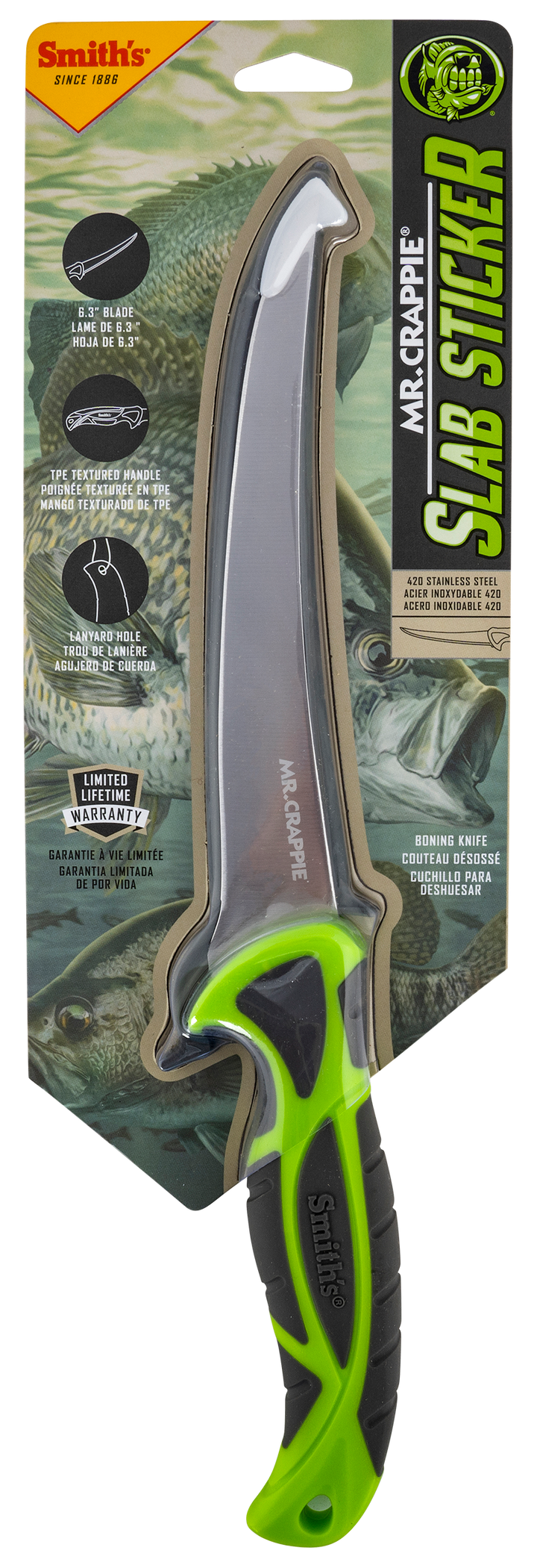 Smiths Products Mr. Crappie, Smiths 51208 Mr Crappie 6 Curvd Slab Sticker Knfe