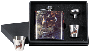 Rivers Edge Pocket Flask W/2- - Shot Glasses Whitetail Deer