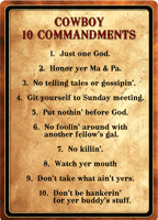 Rivers Edge Sign 12"x17" - "cowboy 10 Commandments"