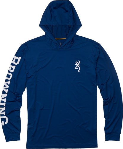 Browning Hooded L-sleeve Tech - T-shirt Navy Blue Lg