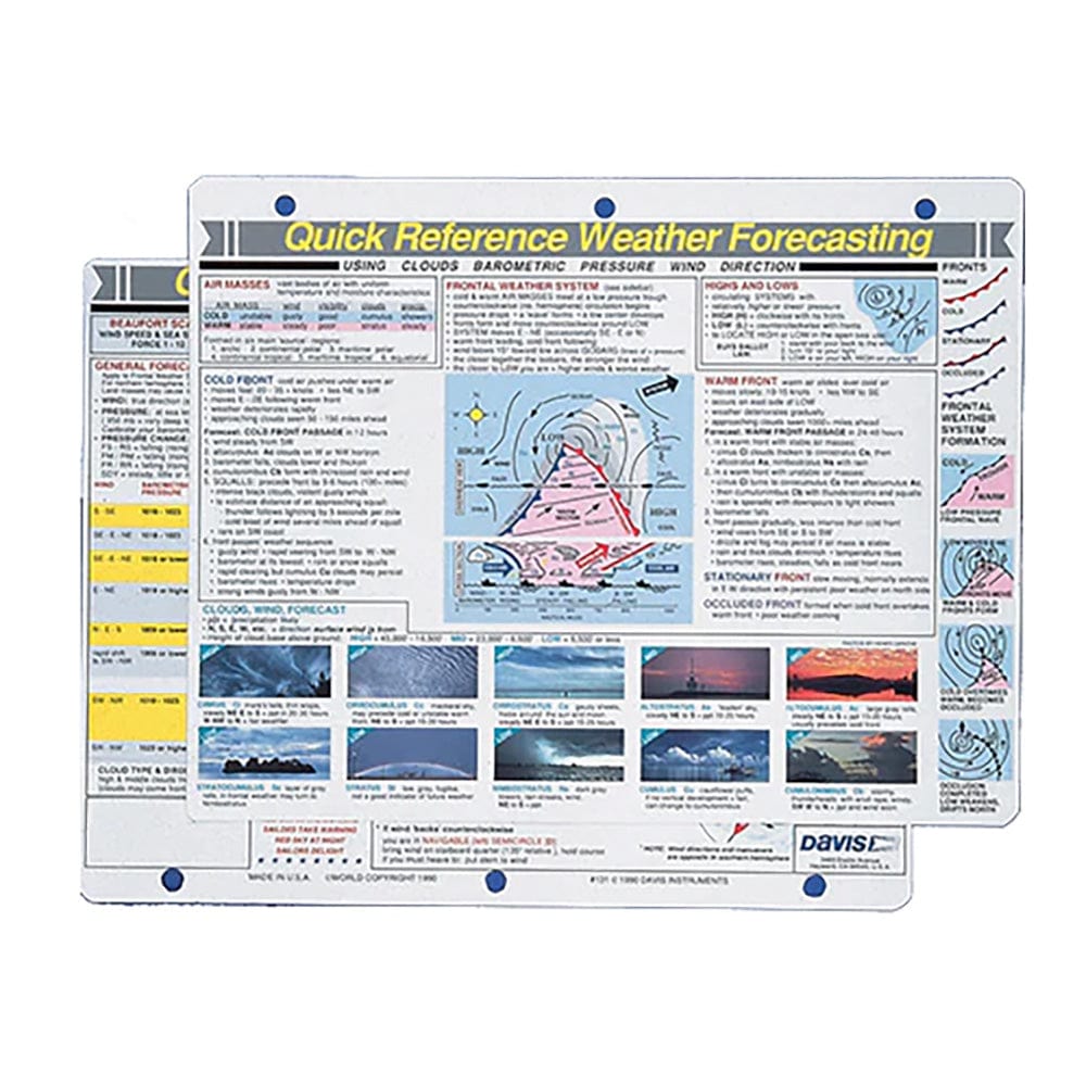 Davis Instruments Davis Quick Reference Weather Forecasting Card Boat Outfitting