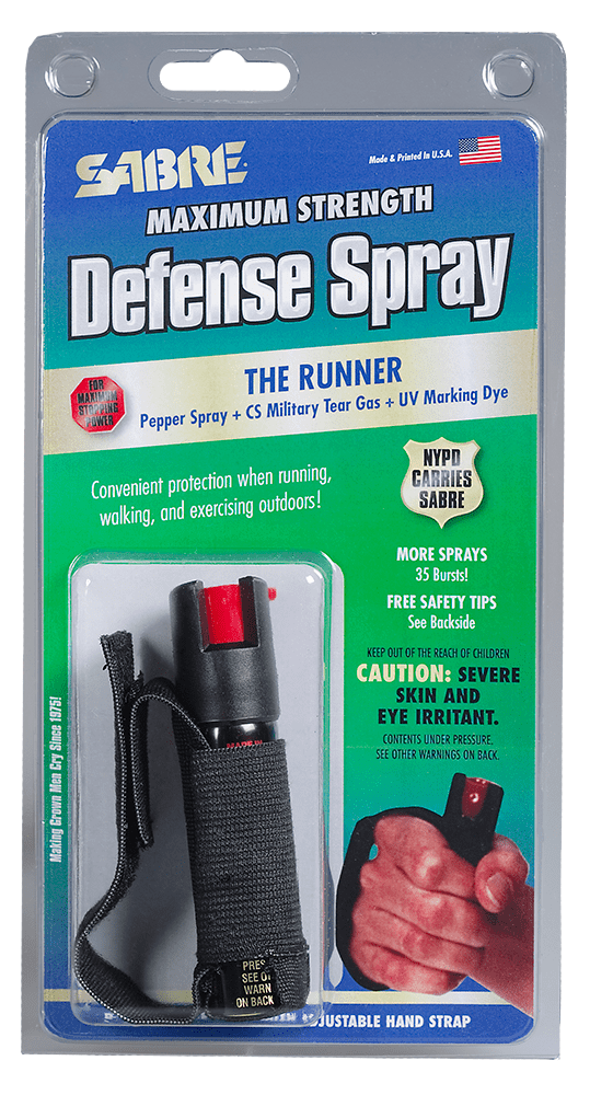 Sabre 3in1 Runners Pepper Spray Black With Adjustable Hand Strap