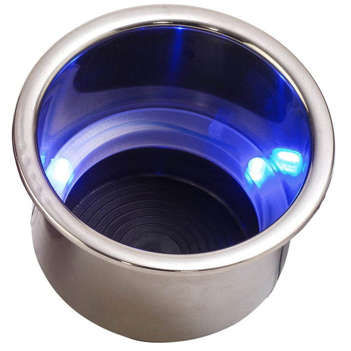 Sea-Dog Sea-Dog LED Flush Mount Combo Drink Holder w/Drain Fitting - Blue LED Boat Outfitting