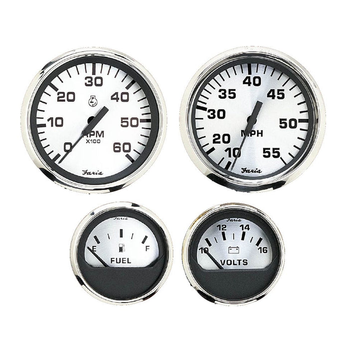 Faria Beede Instruments Faria Spun Silver Box Set of 4 Gauges f/Outboard Engines - Speedometer, Tach, Voltmeter & Fuel Level Marine Navigation & Instruments