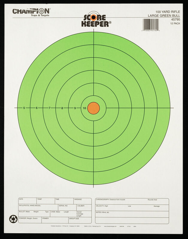 Champion Targets Score Keeper, Champ 45795 100 Yd Large Green Bulleye        12pk