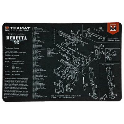 Tekmat Armorers Bench Mat - 11"x17" Beretta 92 Pistol