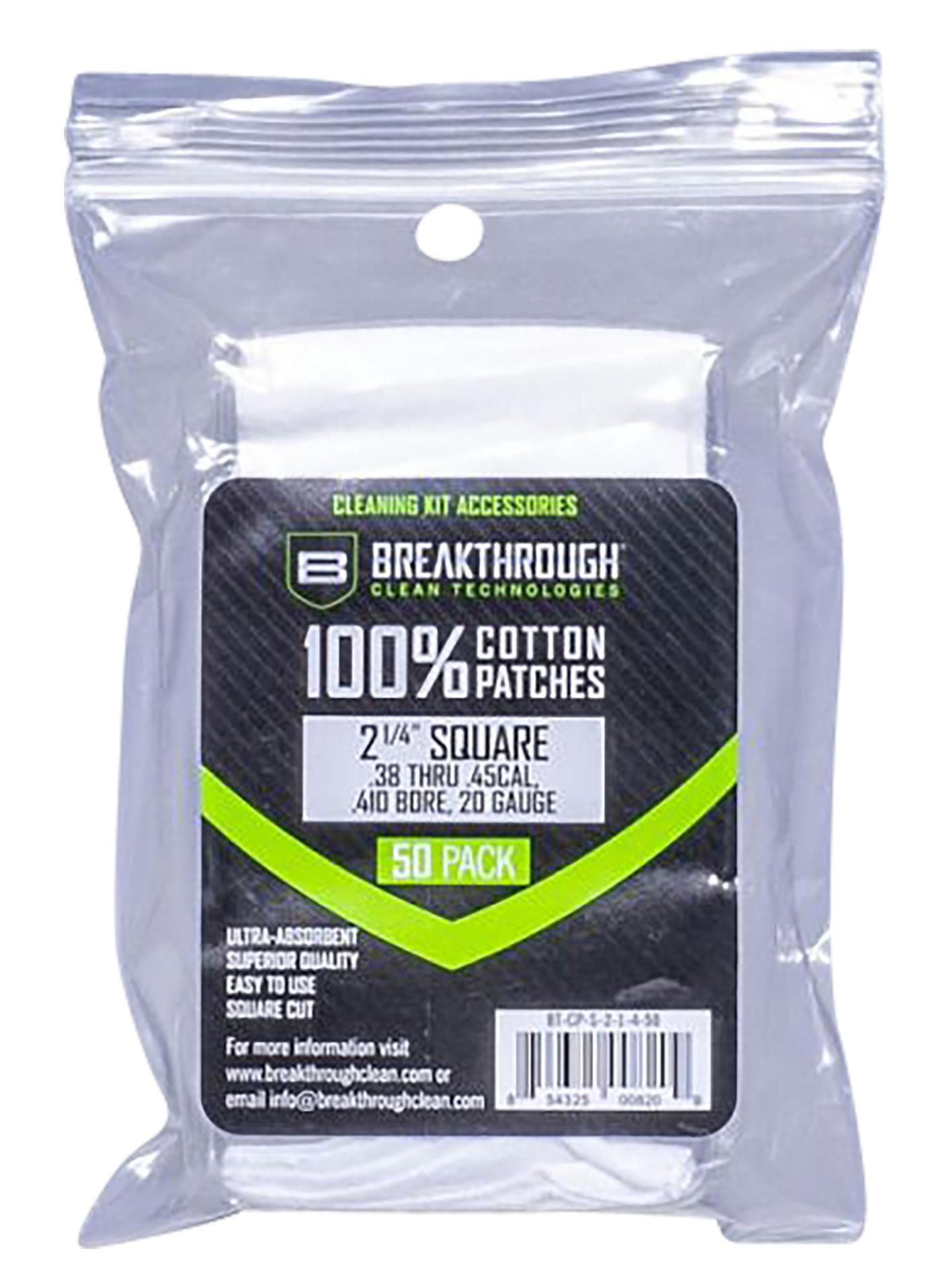 Breakthrough Clean Square Cleaning Patches, Brktrhu Bt-cp-s-2-1/4-50  Sq Pch 38-45/410-20 50pc
