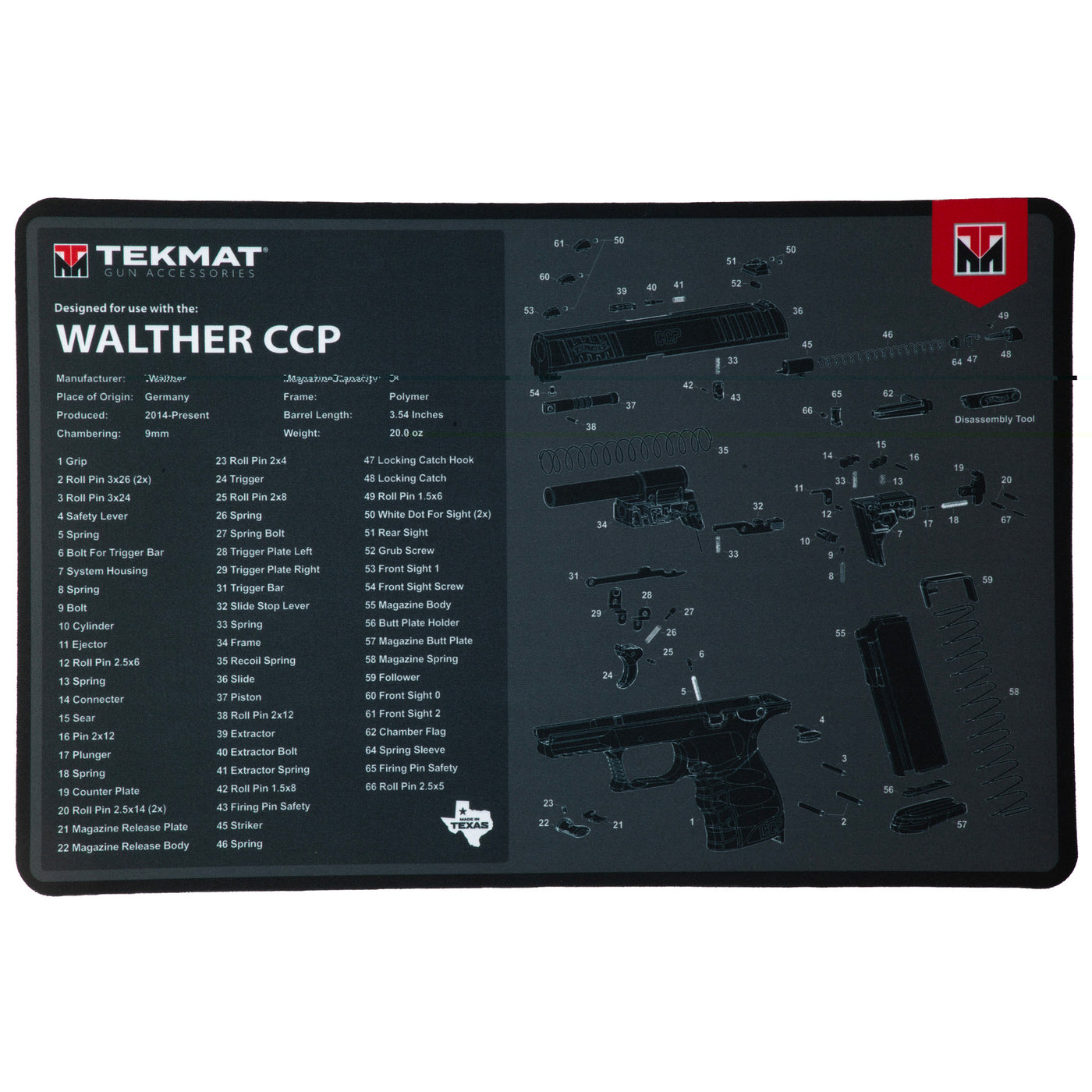 Tekmat Pstl Mat For Walther Ccp Blk