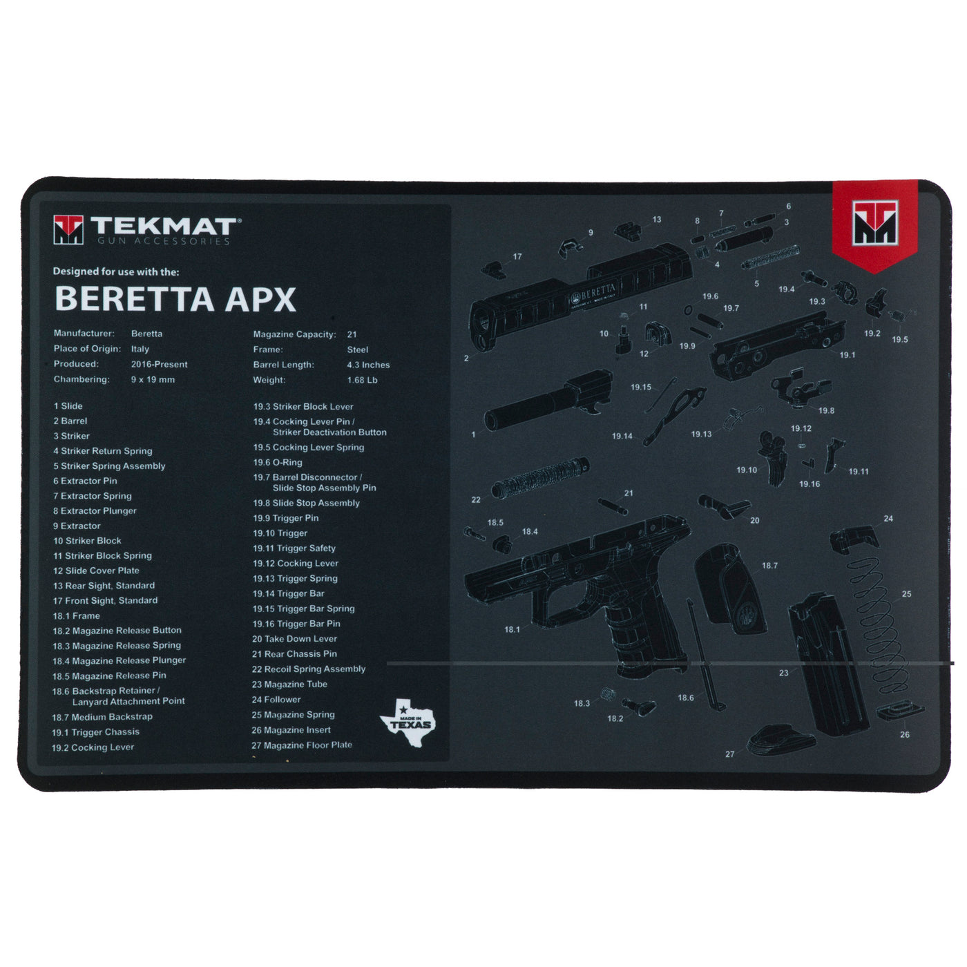Tekmat Pstl Mat For Beretta Apx Blk