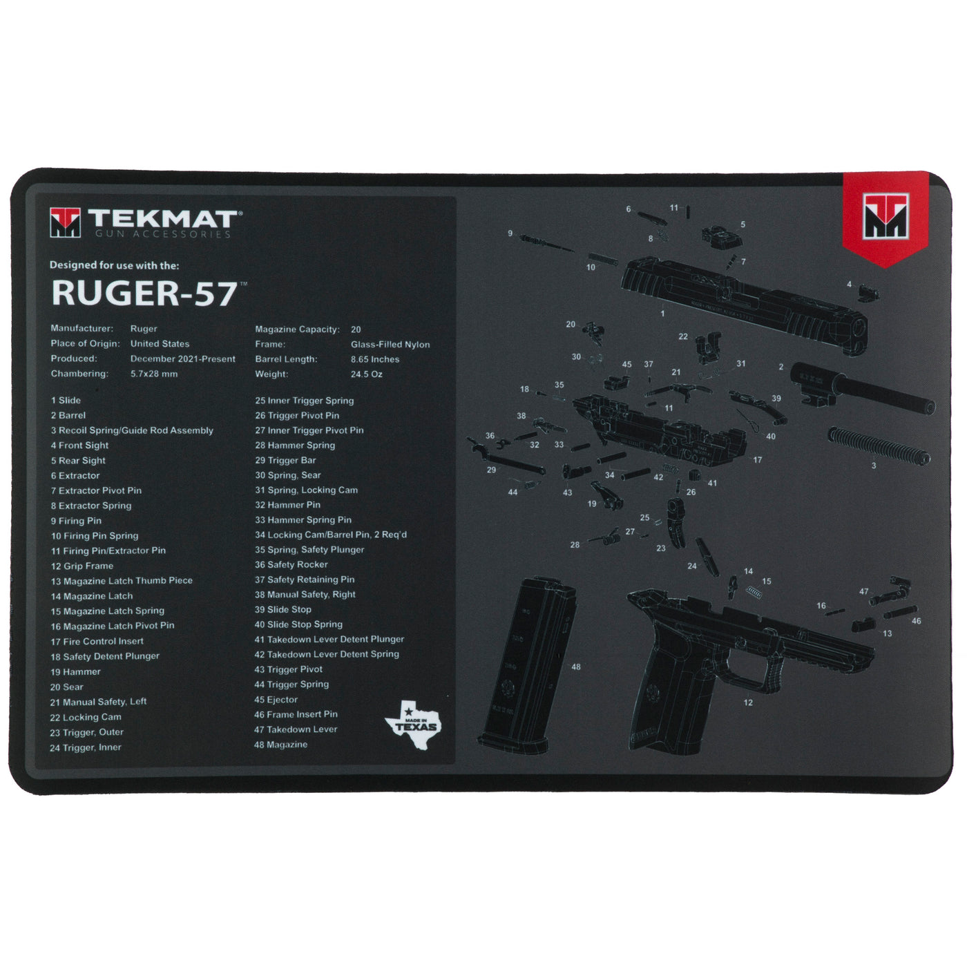 Tekmat Pstl Mat For Ruger 57 Blk