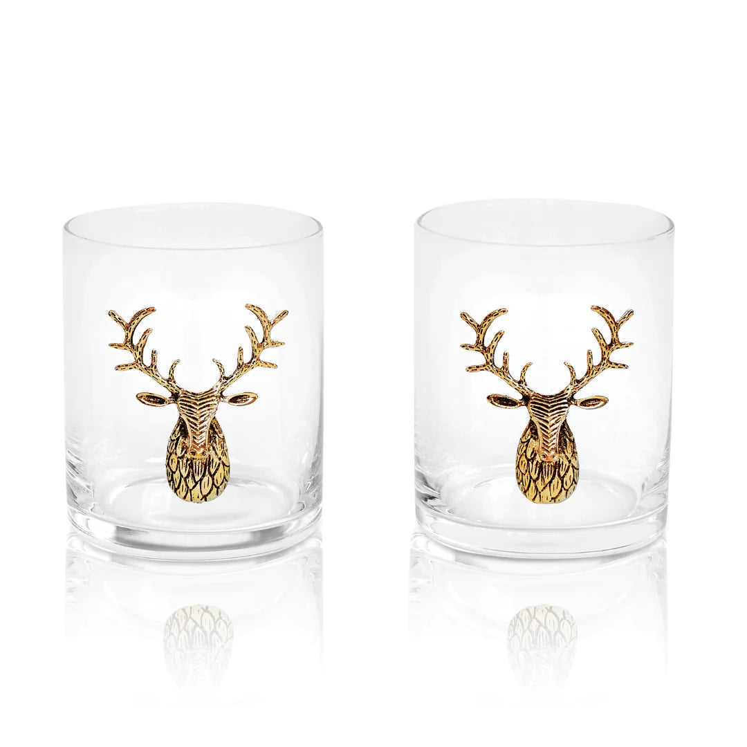 TX Fowlers Golden Antler Whiskey Glass Set (2-Piece)
