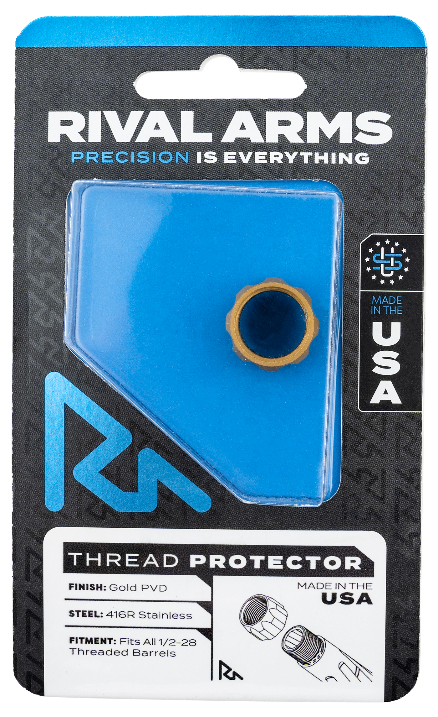 Rival Arms Thread Protector, Rival Ra-ra300001e Thrd Prtctr 9mm 1 2-28 Flt Gld