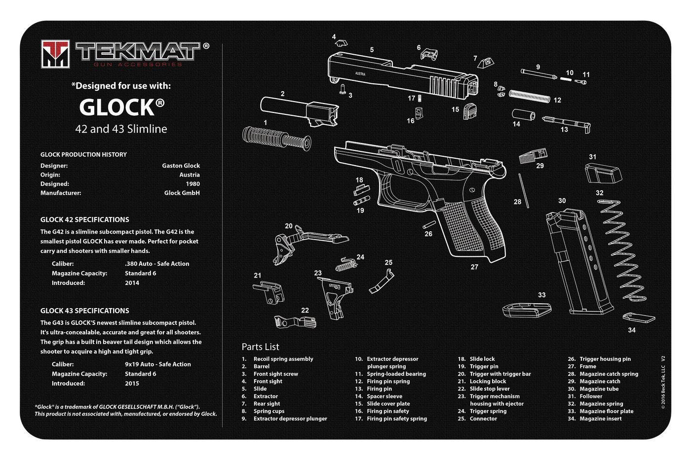 Beck Tek, Llc (tekmat) Ultra Premium Cleaning Mat, Tekmat Tek-r20-glock-42-43 Ultra