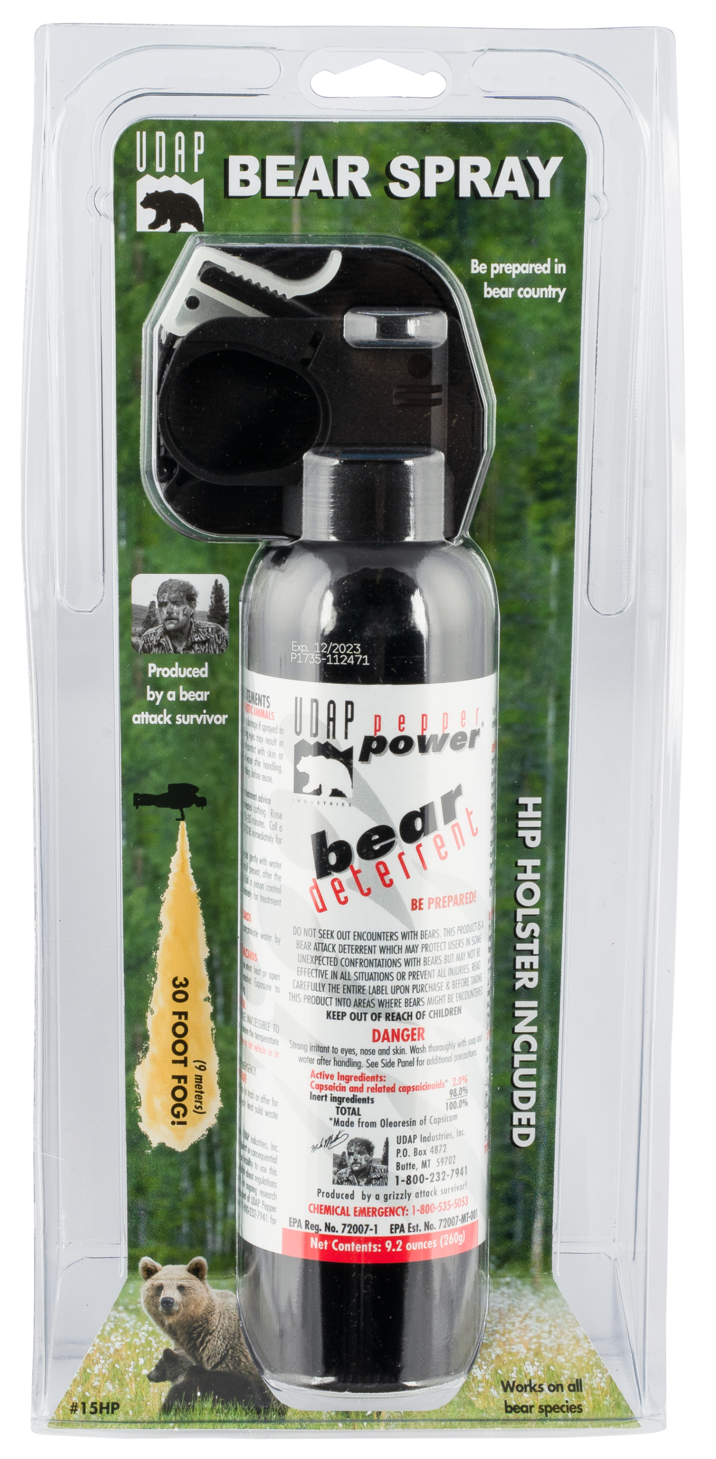 Udap Magnum Bear Spray, Udap 15hp    Magnum Bear 260g Hip Hlstr
