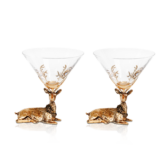 TX Fowlers Golden Antler Martini Glass Set (2-Piece)