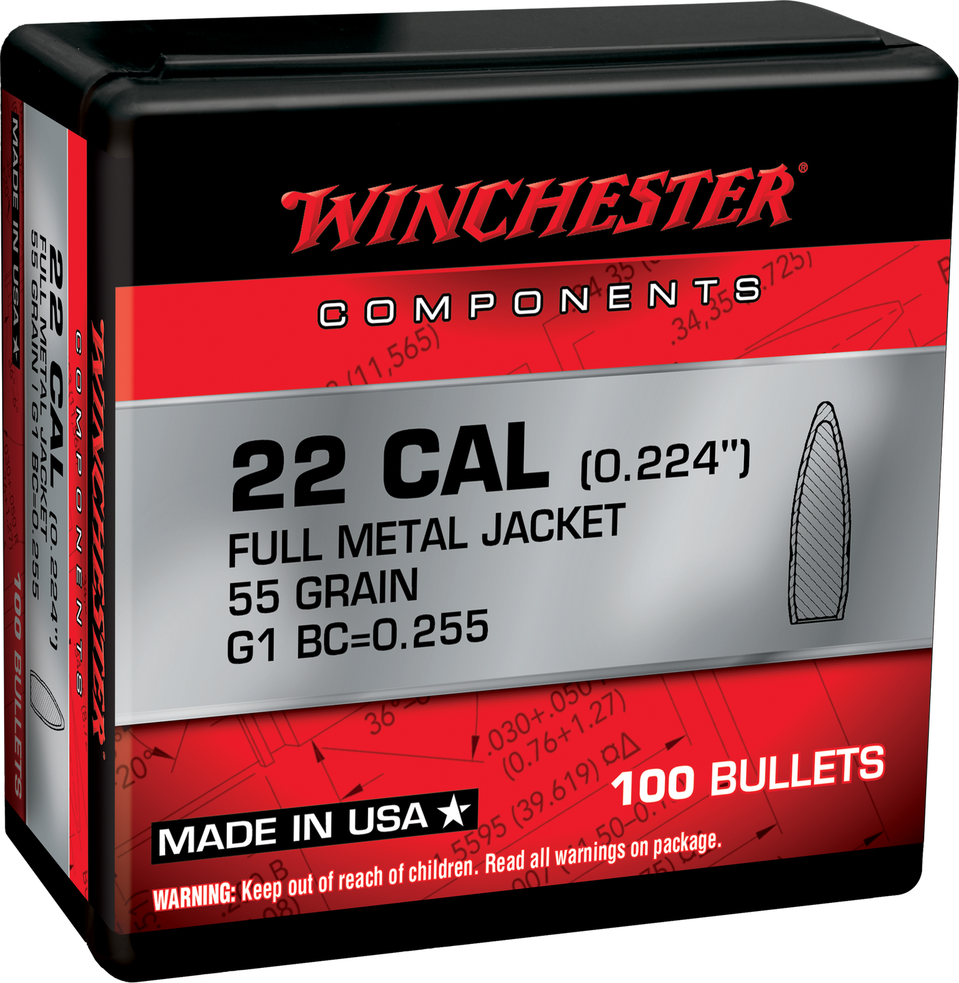Winchester Ammo Centerfire Rifle, Win Wb556mc55x Bul 5.56    55 Fmj Retail    100/10