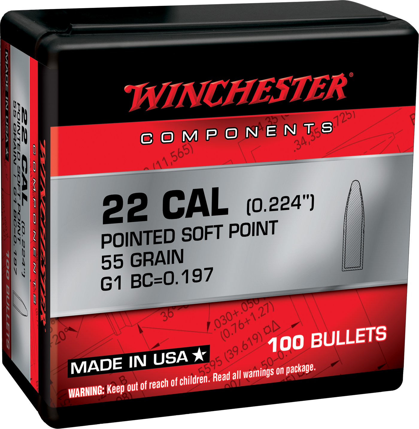 Winchester Ammo Centerfire Rifle, Win Wb223sp55x Bul 223     55 Psp        100/10