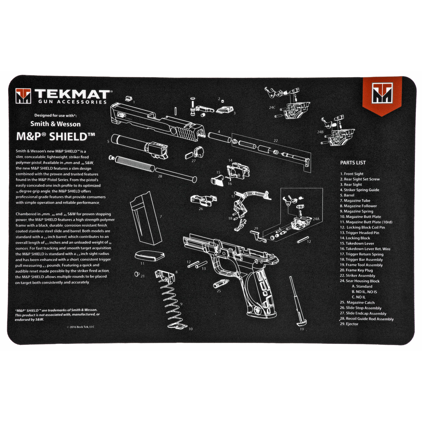 Tekmat Armorers Bench Mat - 11"x17" S&w M&p Shield Black
