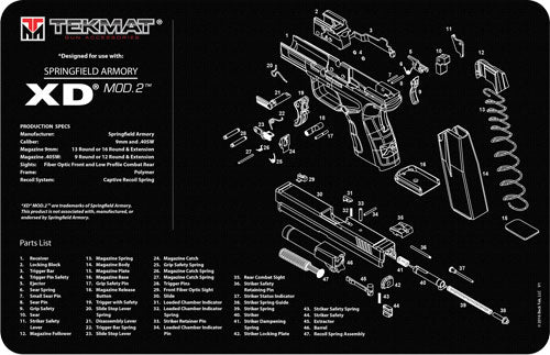 Tekmat Armorers Bench Mat - 11"x17" S-field Xd Mod2 Pistol