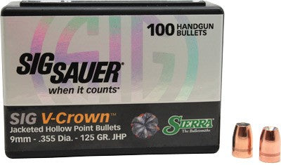 Sierra Bullets 9mm .355 - 125gr Jhp Sig V-crown 100ct