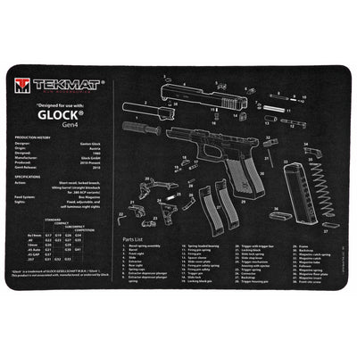 Tekmat Armorers Bench Mat - 11"x17" For Glock G4 Black