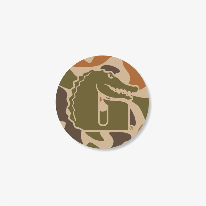 Gator Waders 3.5-inch Old School Camo Circle "G" Decal | White