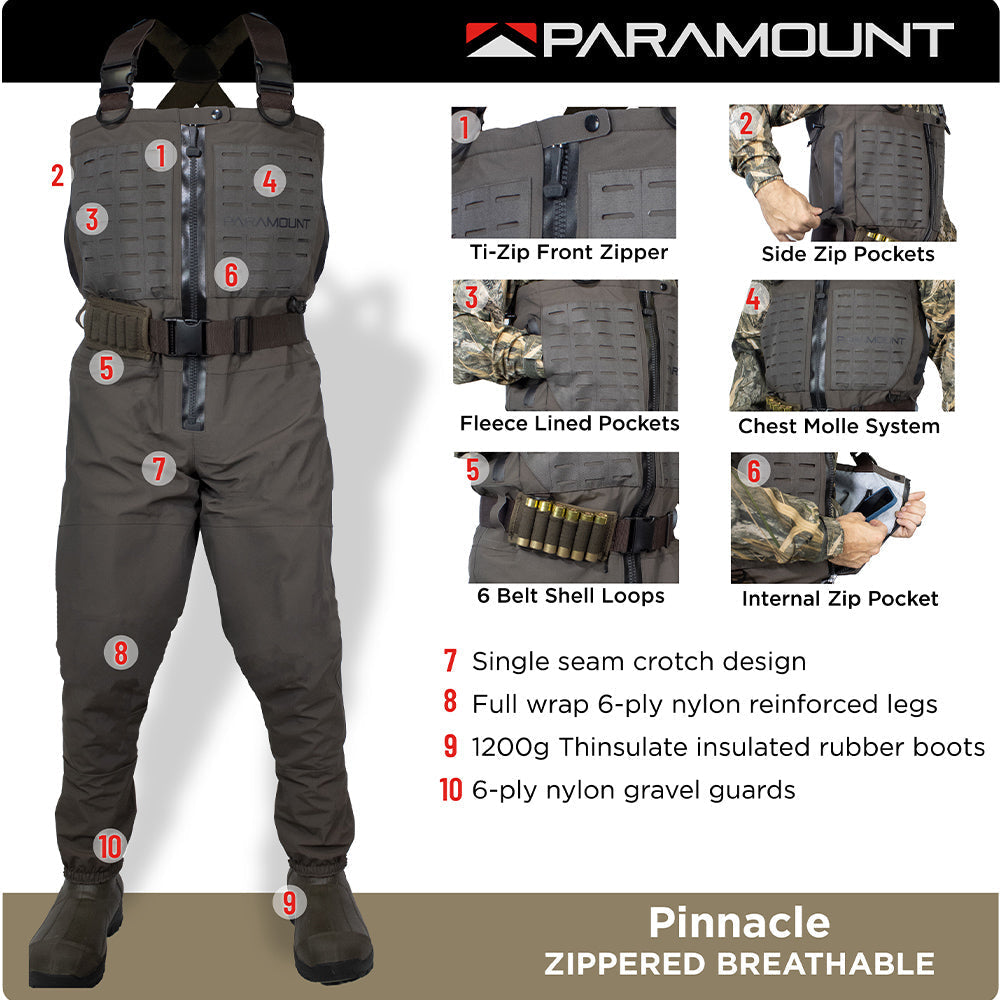 Paramount PINNACLE Zippered Breathable Camo Wader 1200g