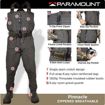 Paramount PINNACLE Zippered Breathable Camo Wader 1200g