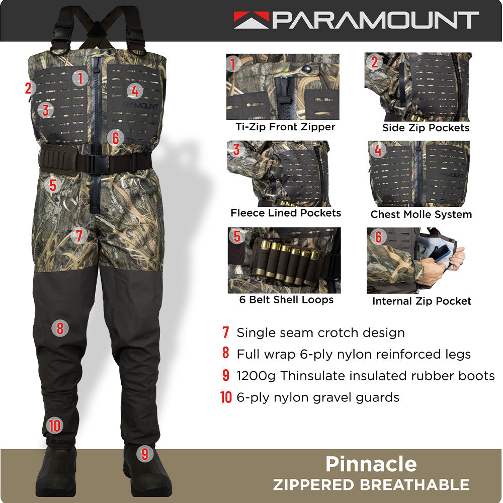 Paramount PINNACLE Zippered Breathable Camo Wader 1200g