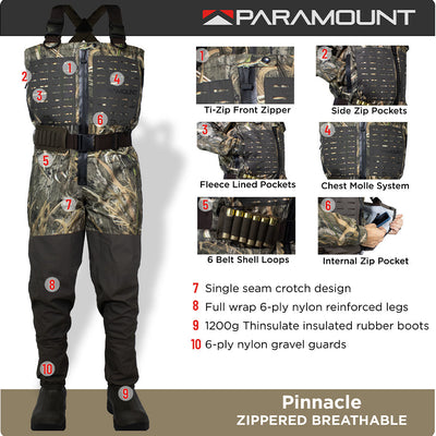 Paramount PINNACLE Zippered Breathable Camo Wader 1200g