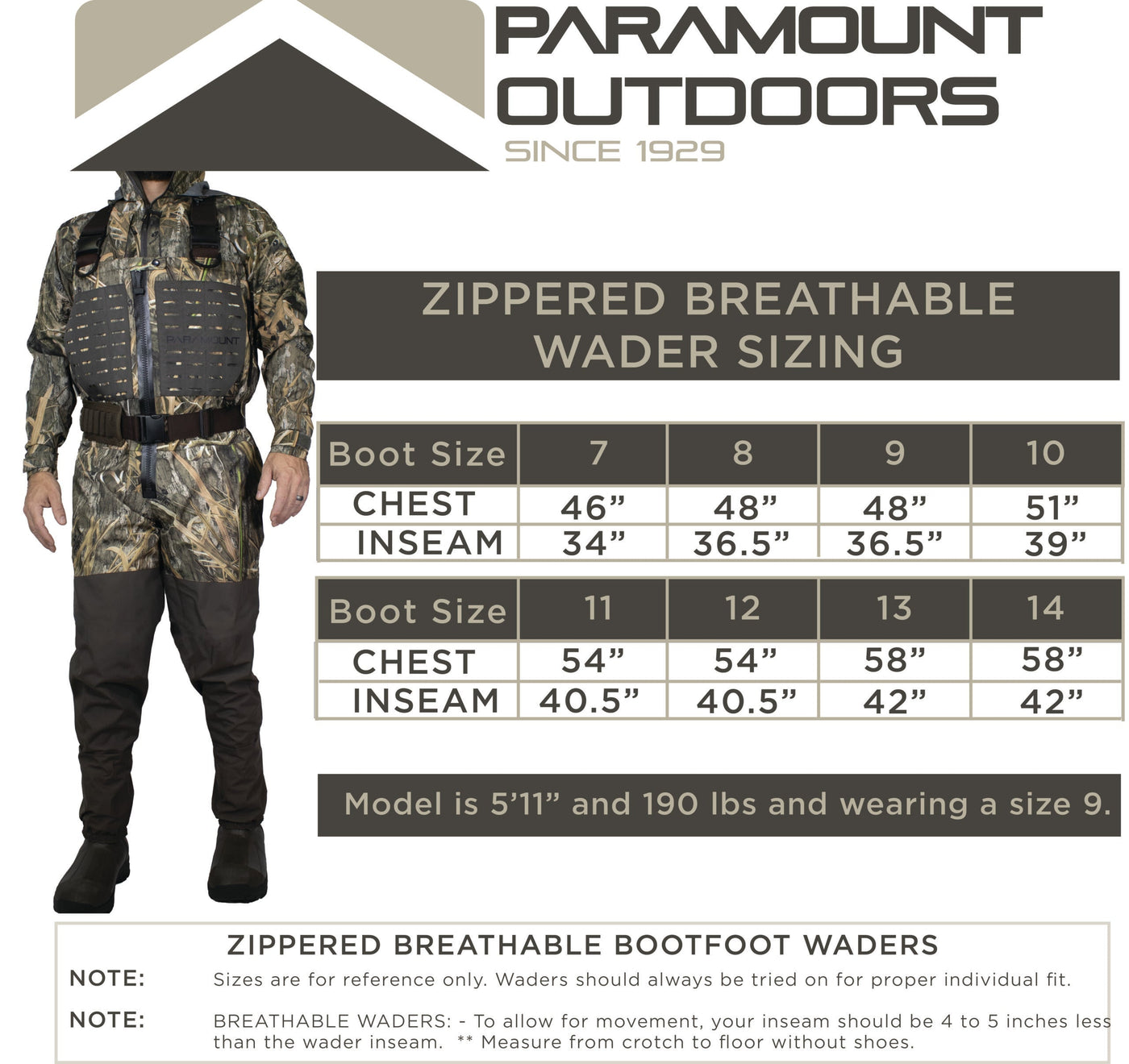 Paramount PINNACLE Zippered Breathable Camo Wader 1200g