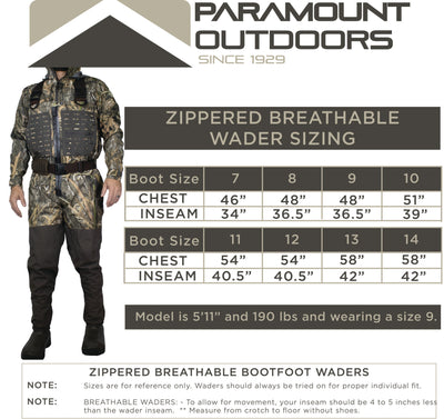 Paramount PINNACLE Zippered Breathable Camo Wader 1200g