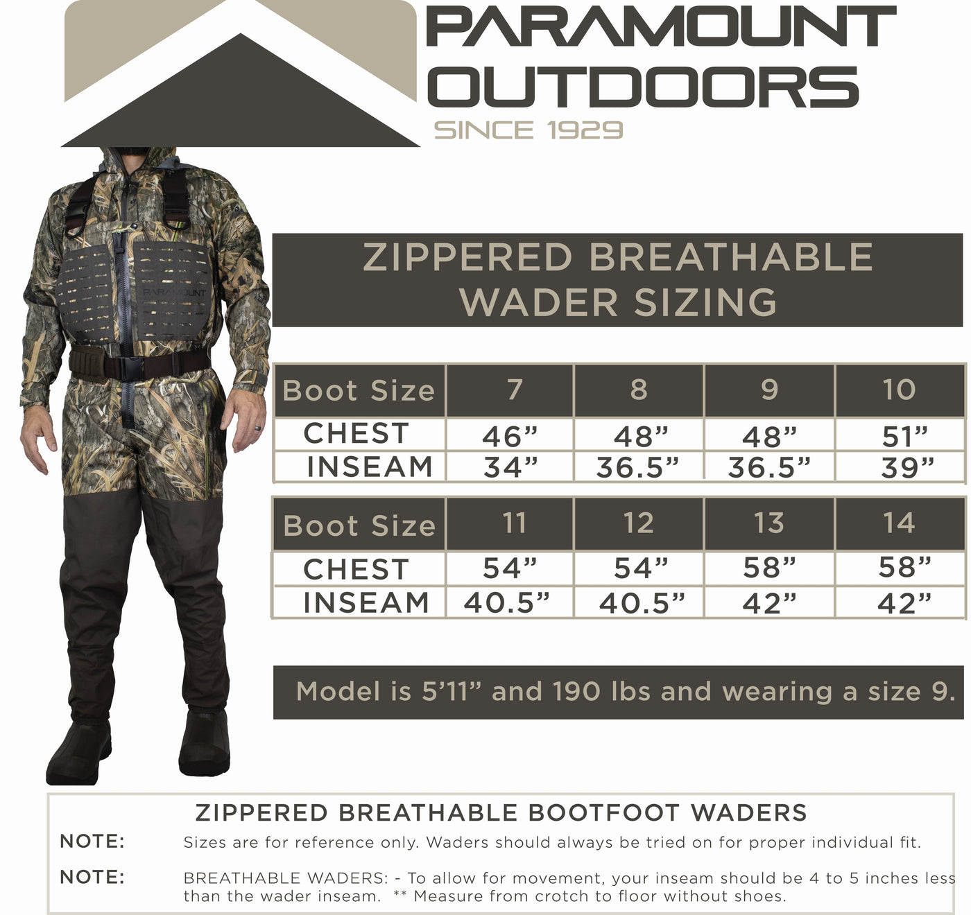Paramount PINNACLE Zippered Breathable Camo Wader 1200g