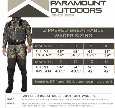 Paramount PINNACLE Zippered Breathable Camo Wader 1200g