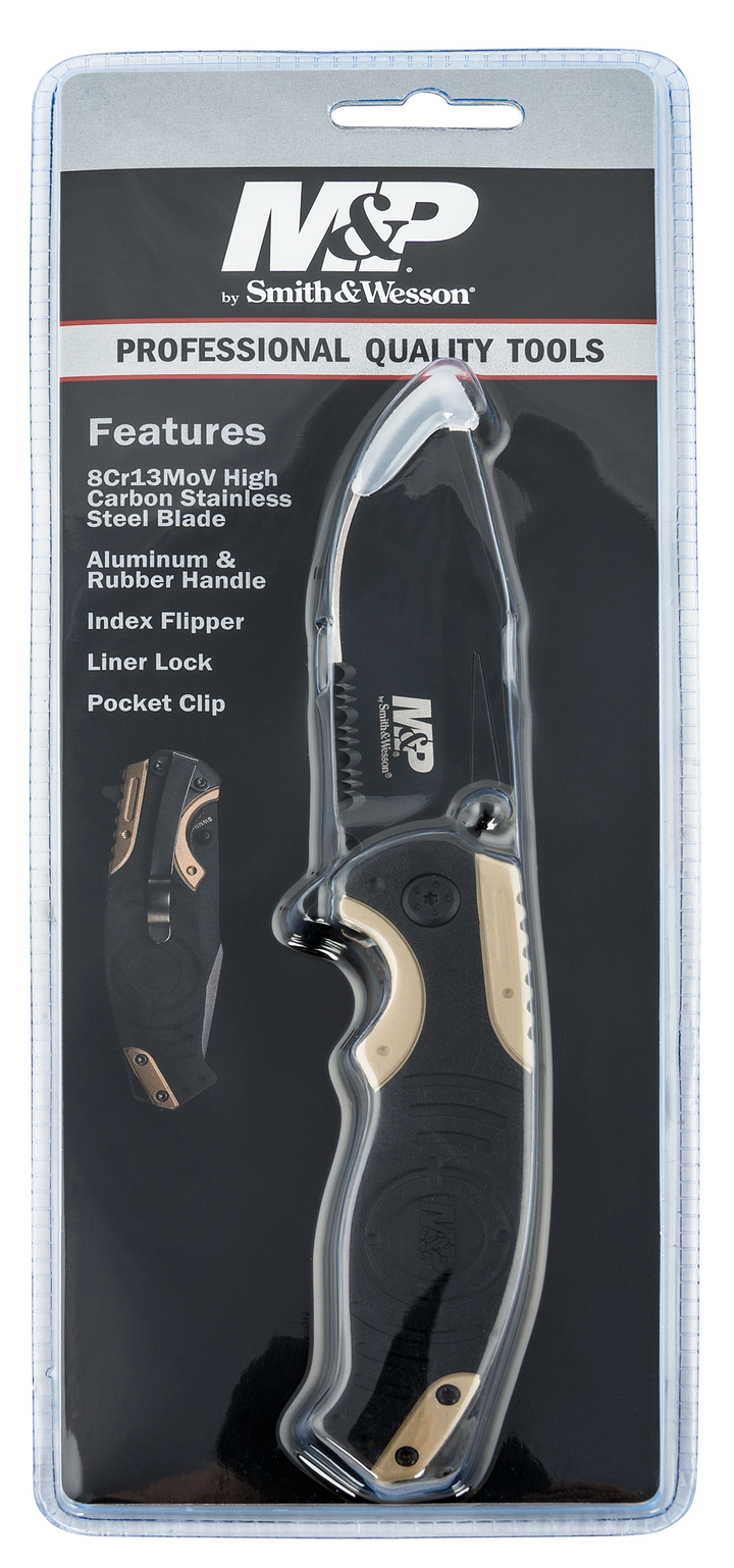 Sw Knives M&p, Swk Swmp13bscp  M&p Folder Drop Point Blk/gld