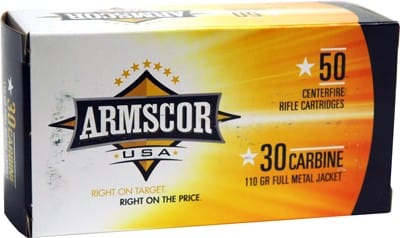 ARMSCOR Armscor 30 Carbine 110gr Fmj - 50rd 20bx/cs Made In Usa Ammo