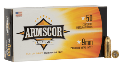 ARMSCOR Armscor Range Pistol Ammo 9mm 124 Gr. Fmj 50 Rd. Ammo