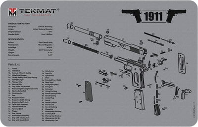 BECK TEK, LLC (TEKMAT) Tekmat Armorers Bench Mat - 11"x17" 1911 Pistol Grey Gun Care