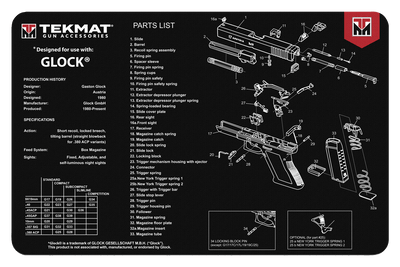 BECK TEK, LLC (TEKMAT) Tekmat Armorers Bench Mat - 11"x17" For Glock 17 G3 Gun Care