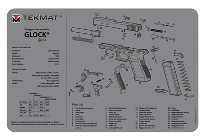 BECK TEK, LLC (TEKMAT) Tekmat Armorers Bench Mat - 11"x17" For Glock G4 Grey Gun Care