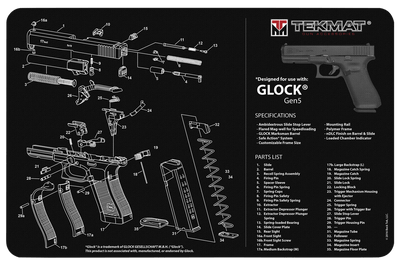 BECK TEK, LLC (TEKMAT) Tekmat Armorers Bench Mat - 11"x17" For Glock G5 Black Gun Care