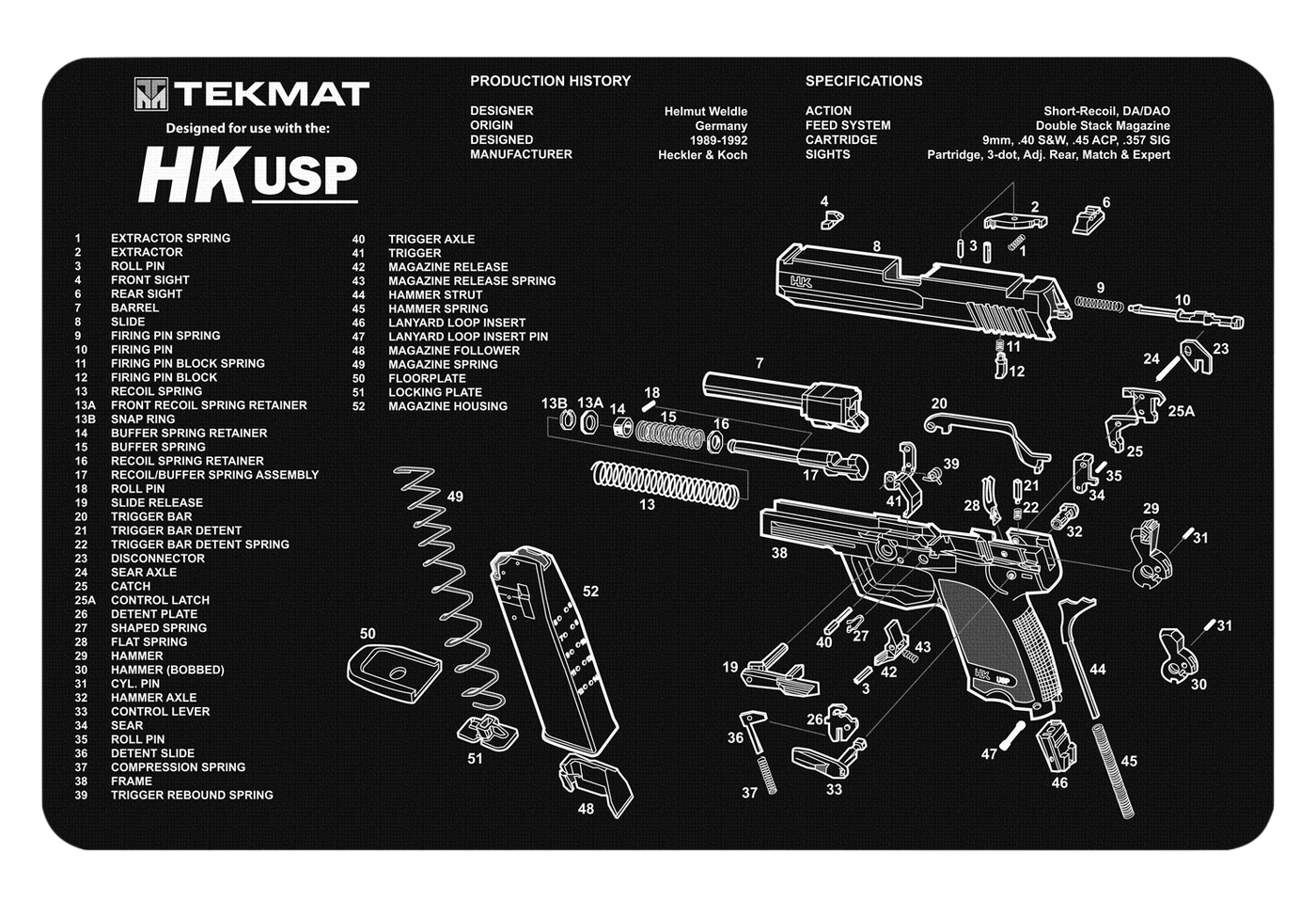 BECK TEK, LLC (TEKMAT) Tekmat Armorers Bench Mat - 11"x17" Heckler & Koch Usp Gun Care
