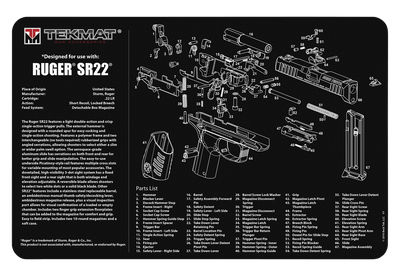 BECK TEK, LLC (TEKMAT) Tekmat Armorers Bench Mat - 11"x17" Ruger Sr-22 Pistol Gun Care