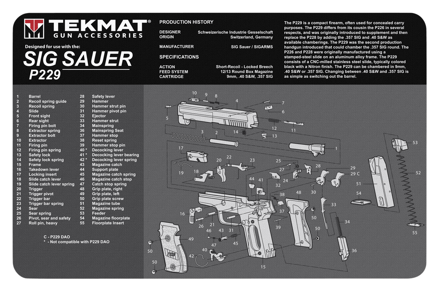 BECK TEK, LLC (TEKMAT) Tekmat Armorers Bench Mat - 11"x17" Sig Sauer 229 Pistol Gun Care