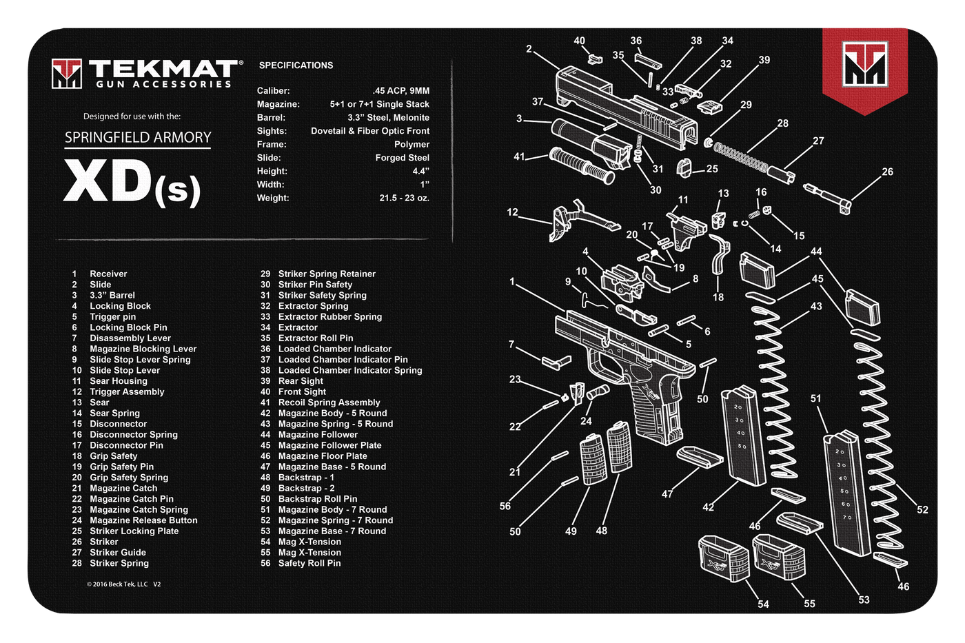 BECK TEK, LLC (TEKMAT) Tekmat Armorers Bench Mat - 11"x17" Springfield Xds Pistol Gun Care