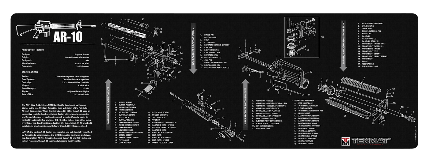 BECK TEK, LLC (TEKMAT) Tekmat Armorers Bench Mat - 12"x36" Ar-10 Black Gun Care