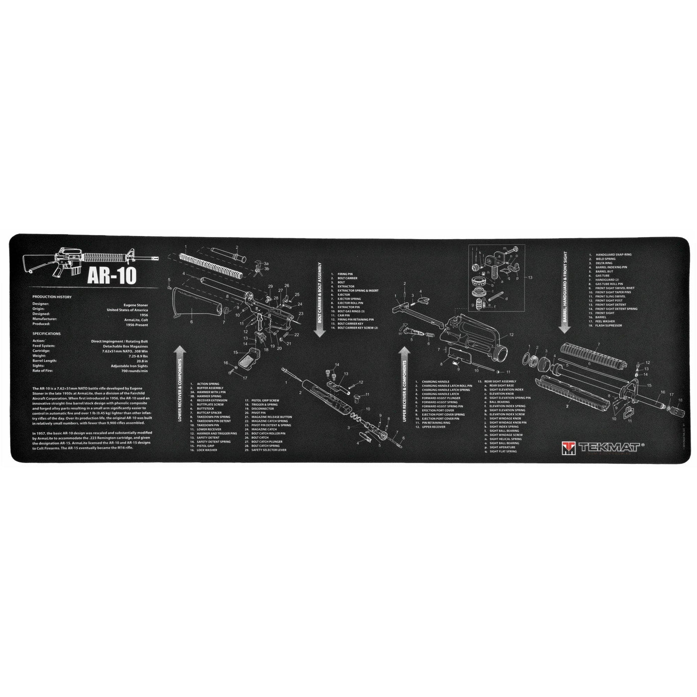 BECK TEK, LLC (TEKMAT) Tekmat Armorers Bench Mat - 12"x36" Ar-10 Black Gun Care