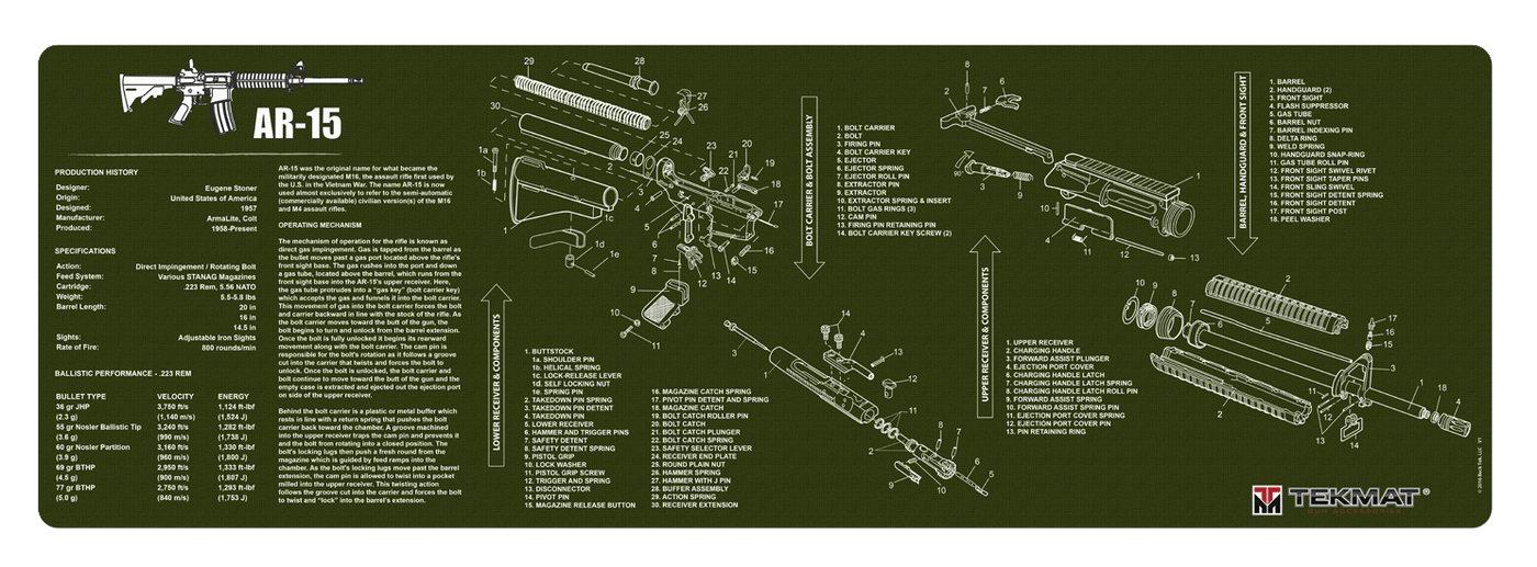 BECK TEK, LLC (TEKMAT) Tekmat Armorers Bench Mat - 12"x36" Ar-15 Olive Drab Gun Care