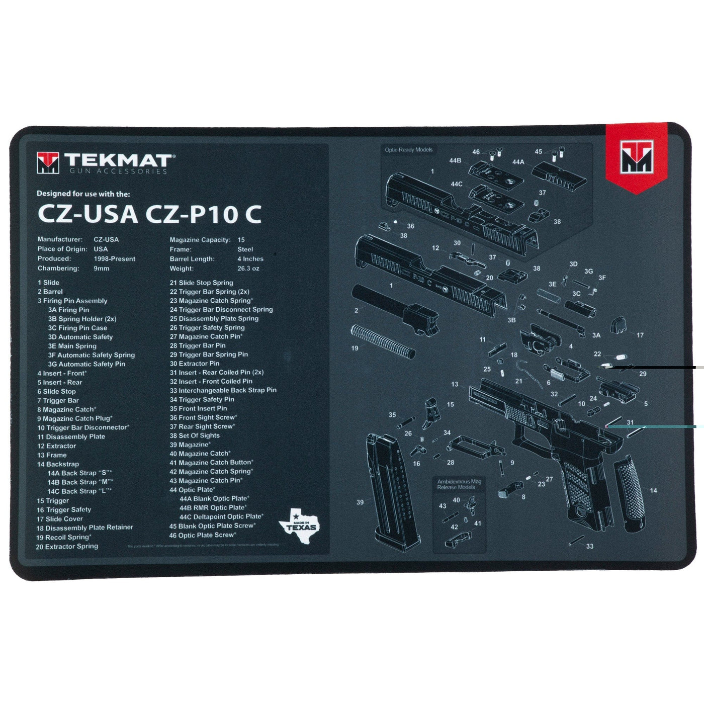 BECK TEK, LLC (TEKMAT) Tekmat Pstl Mat For Cz P10c Blk Gun Care