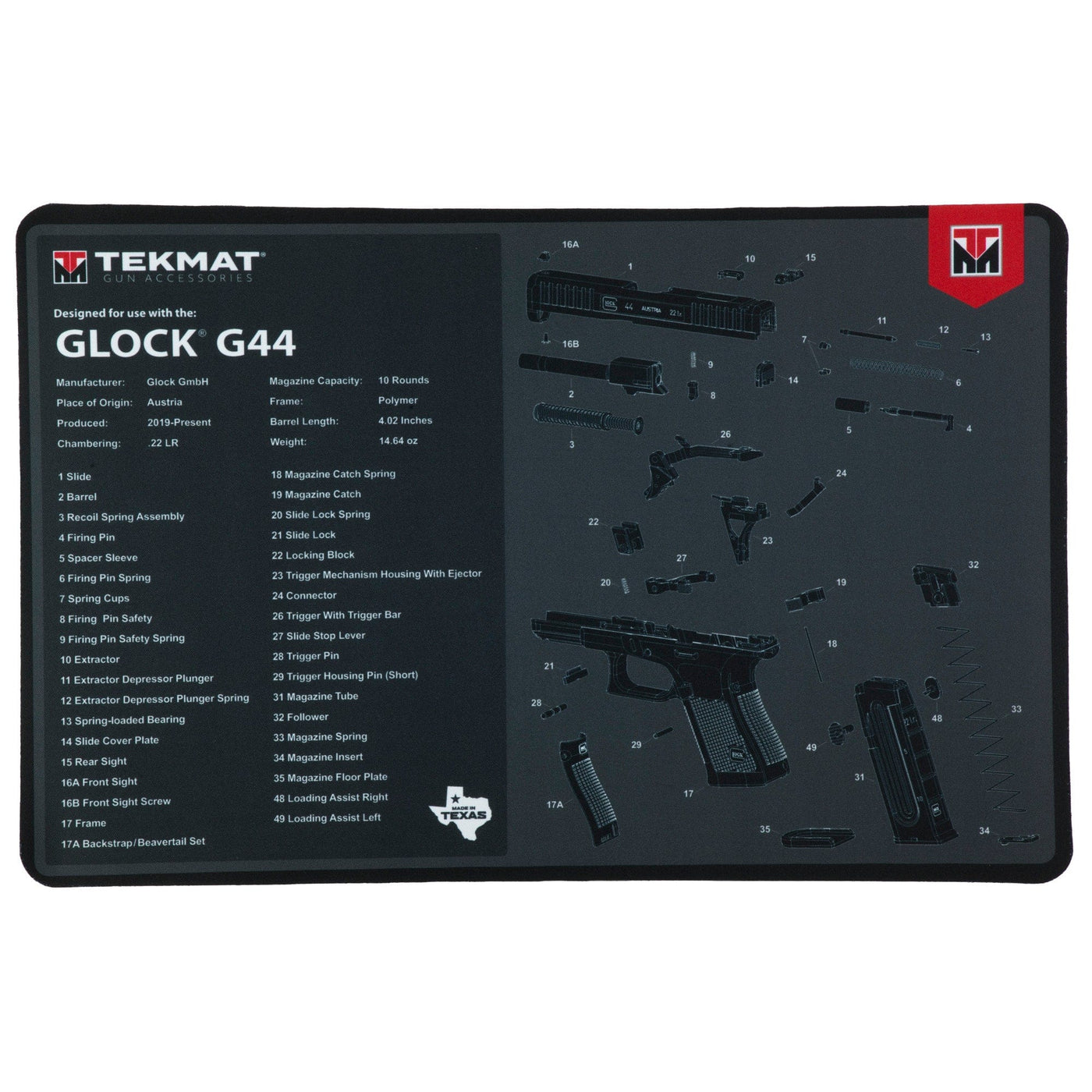 BECK TEK, LLC (TEKMAT) Tekmat Pstl Mat For Glock 44 Blk Gun Care